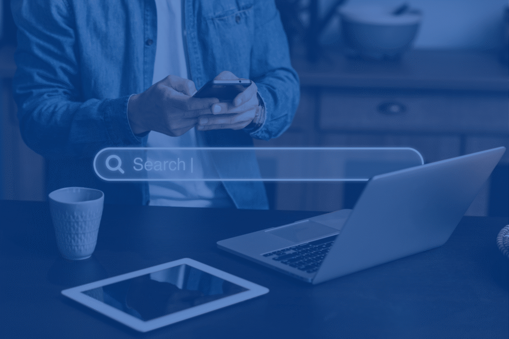 Man using search bar on phone